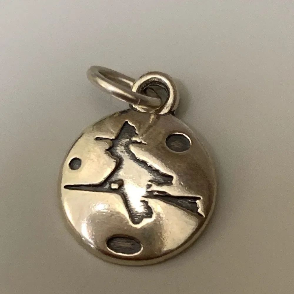 .925 Witch on a Broom Halloween Vintage Sterling Silver Jewelry Charm #fall